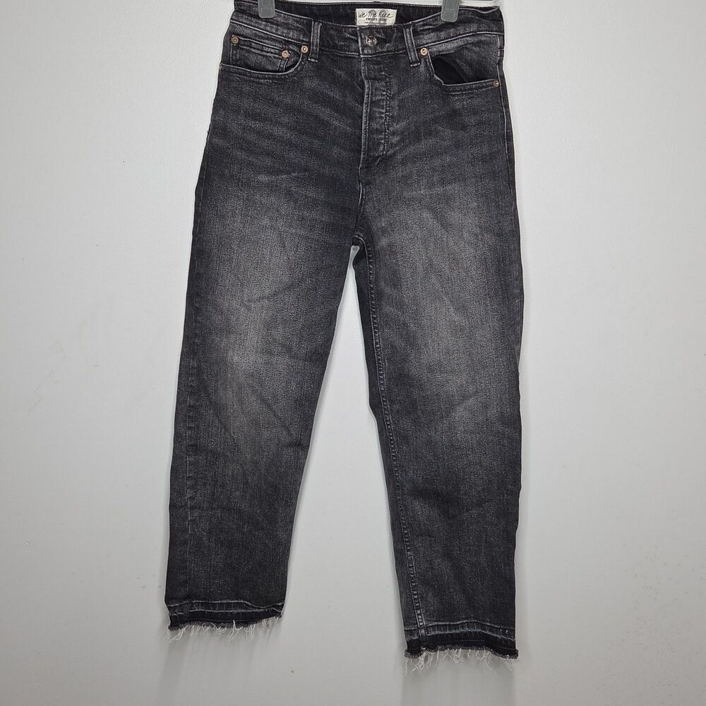 We The FREE PEOPLE 28 Black Distressed Destroyed Raw Hem Button Fly High Rise